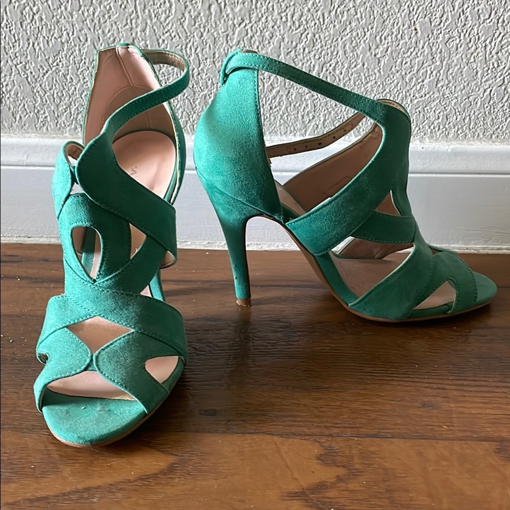 Suede Green Strappy Heels